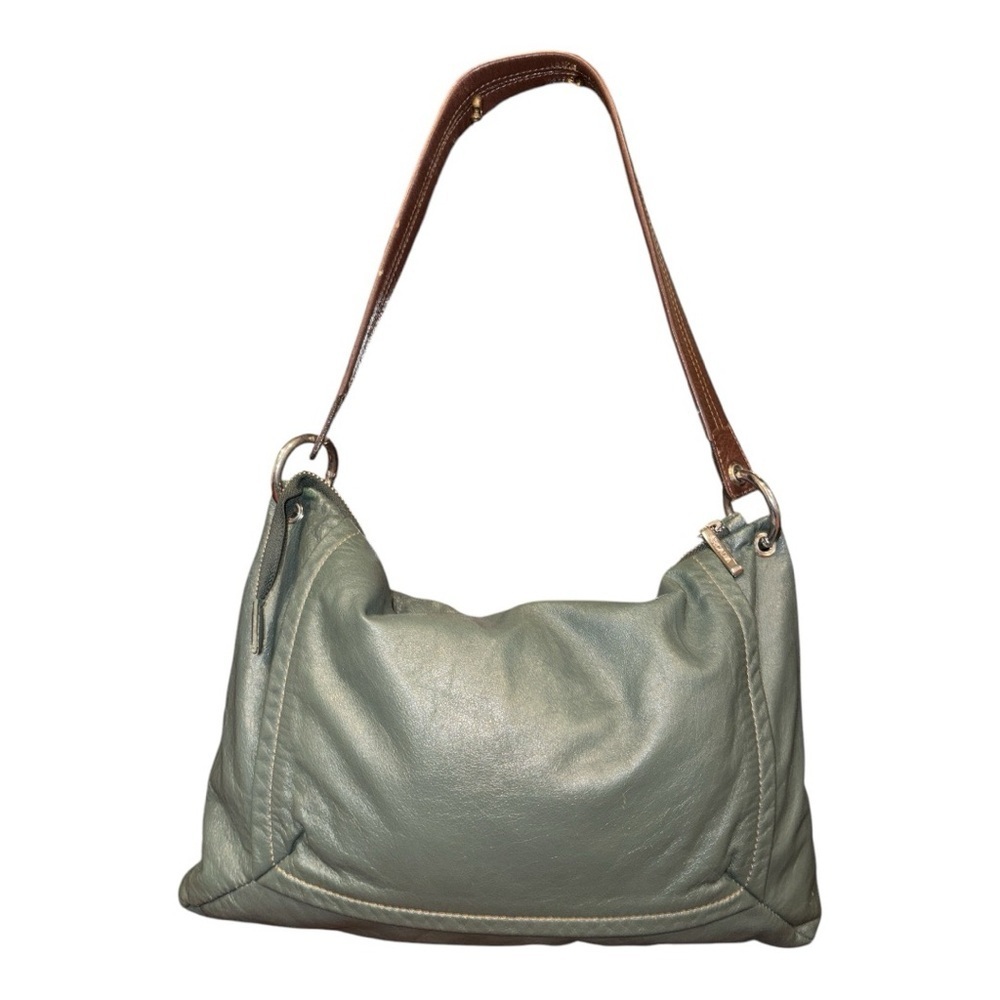 Arcadia Italian leather bag forest green with silver hardware/brown strap UB 1